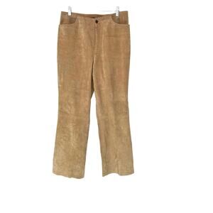 Vintage Y2K Mossimo Tan Leather Suede Western Cowgirl Wide Leg Pants‎ Size 12